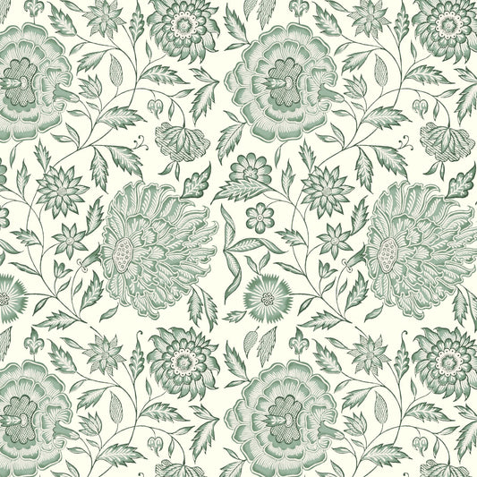 Green floral pattern on a white background