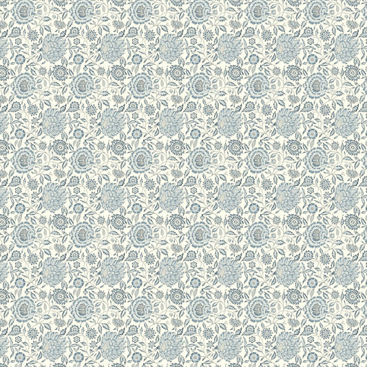 Floral pattern with blue flowers on a light gray background