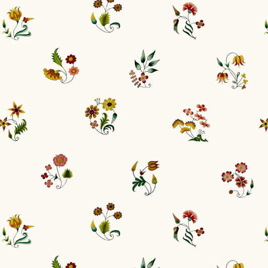 Scattered Rococo floral design on an ivory background inspired by an English embroidered silk gown (c. 1765–1770)