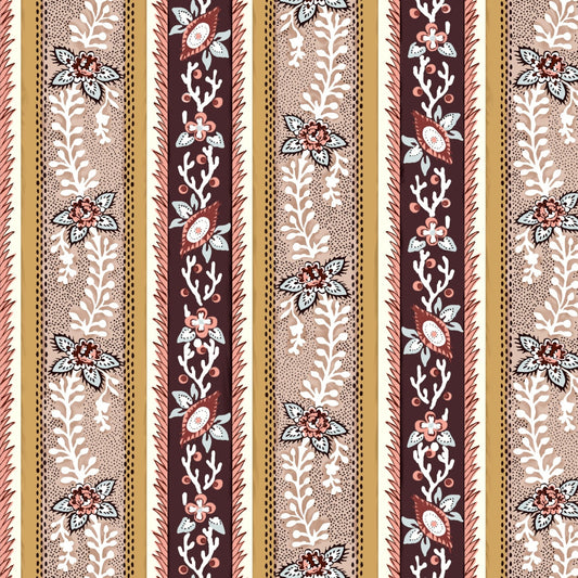 Decorative border with floral patterns on a striped background