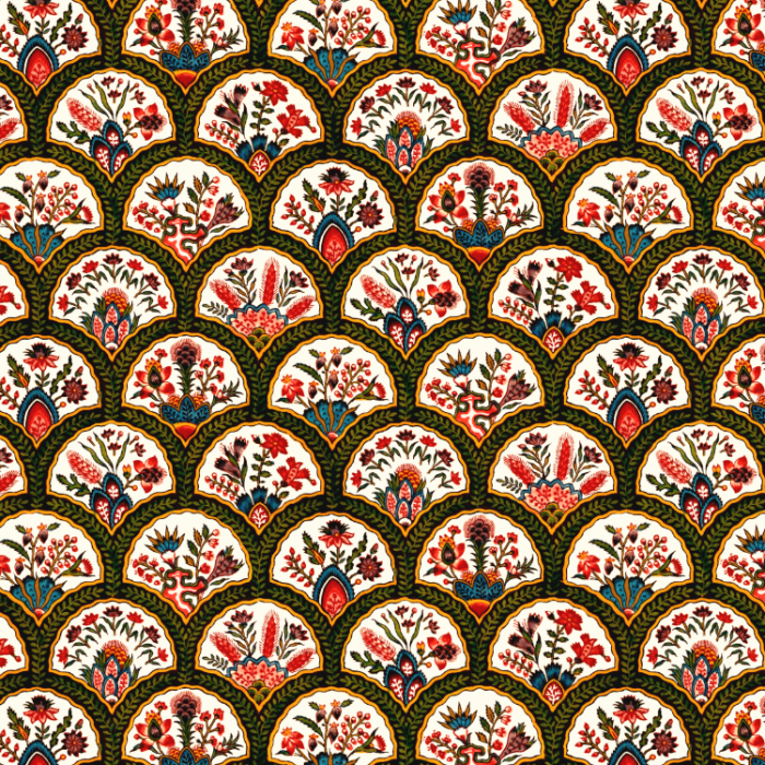 Traditional pattern with floral and geometric design on a dark background