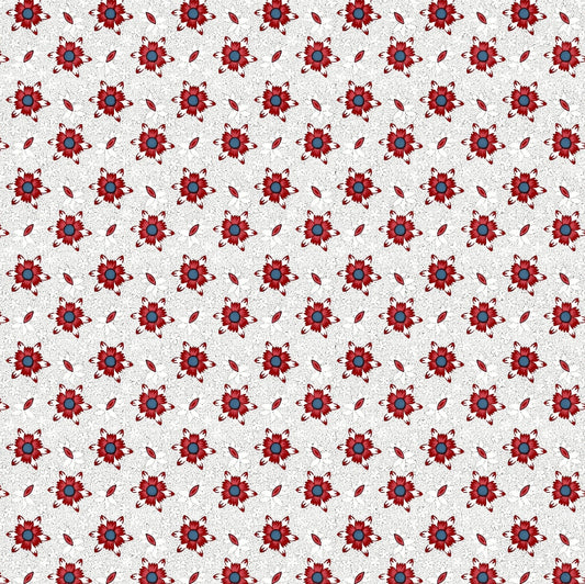 Pattern of red and blue flowers on a white background