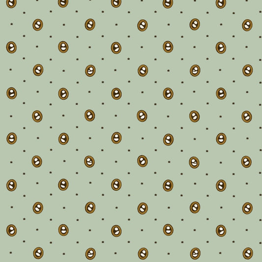Pattern of donuts on a green background