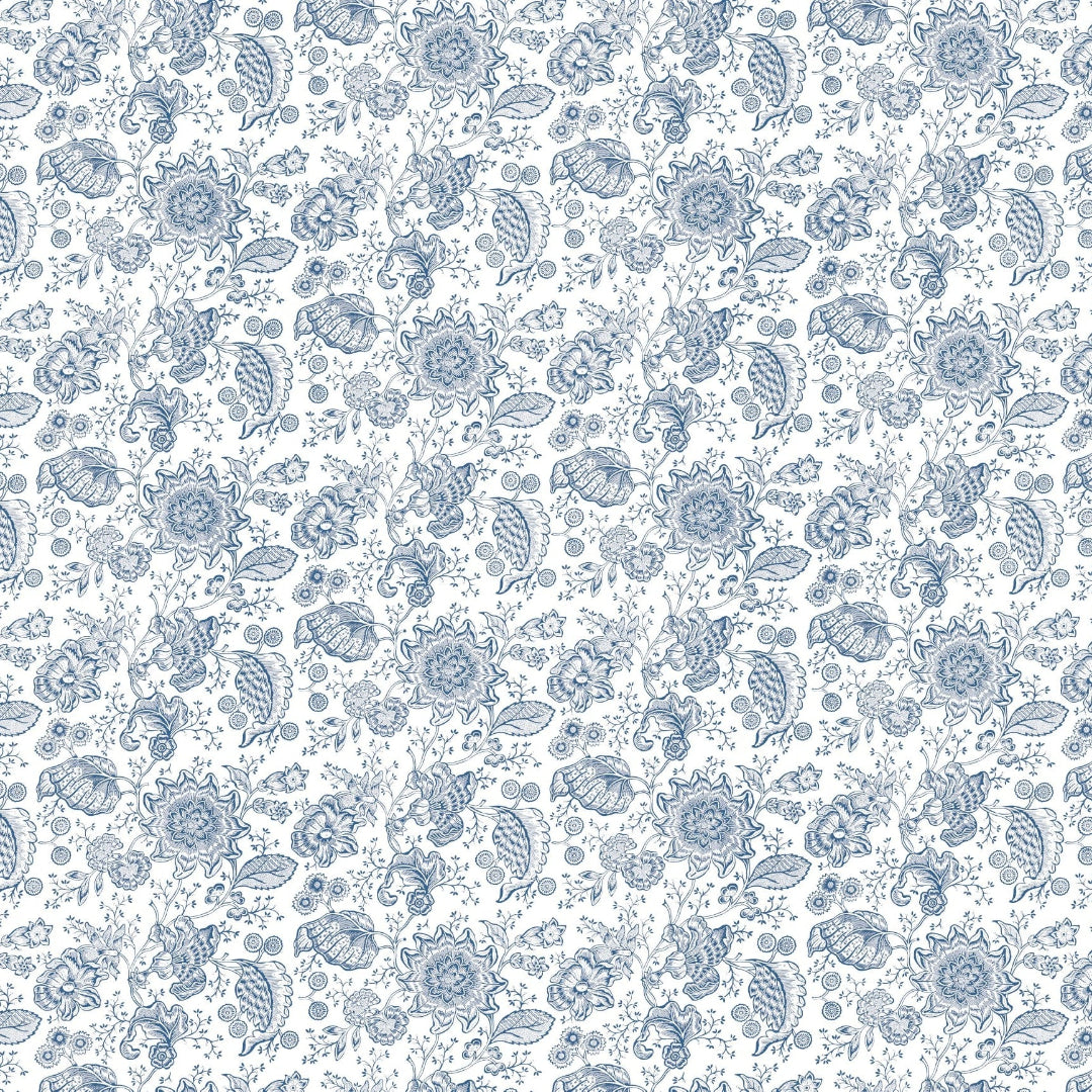 Blue floral pattern on a white background