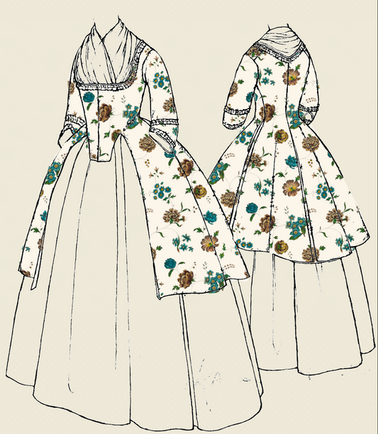 Värikäs 1700-luvun historiallinen puuvillakangaskuvio kukilla. Värit ovat punaiset, siniset ja vihreät. Block Printed design. Historical Fabric Store.Classical Reproduced Fabrics.Osta historiallisesti tarkkoja kankaita verkossa. Kankaat historialliseen pukeutumiseen. Reenactors Authentic Fabrics.