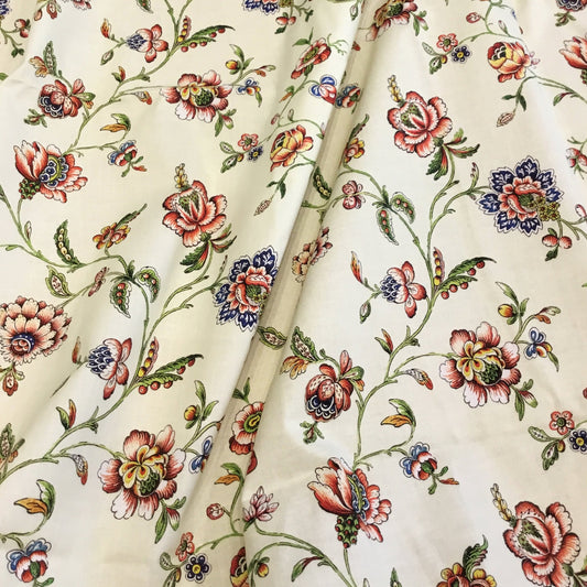 Overdress of a robe à l’anglaise Chintz: cotton tabby, painted mordants and resist Made in coastal southeast India for the European market, dress likely constructed in Britain ROM Collections Roses red blue green white Maquette originale de la manufacture HAUSSMANN Logelbach près de Colmar vers 1780