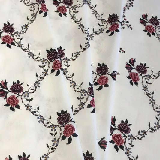 Overdress of a robe à l’anglaise Chintz: cotton tabby, painted mordants and resist Made in coastal southeast India for the European market, dress likely constructed in Britain ROM Collections Roses red blue green white