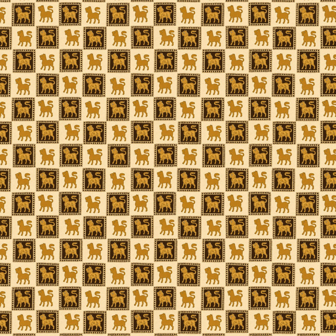A repeating pattern of stylized camel silhouettes inside dark brown rectangular frames on a warm beige background.