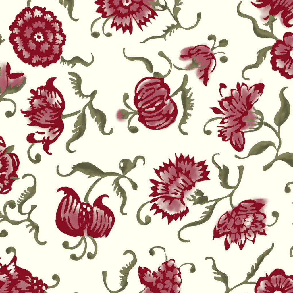 Red floral pattern on a white background