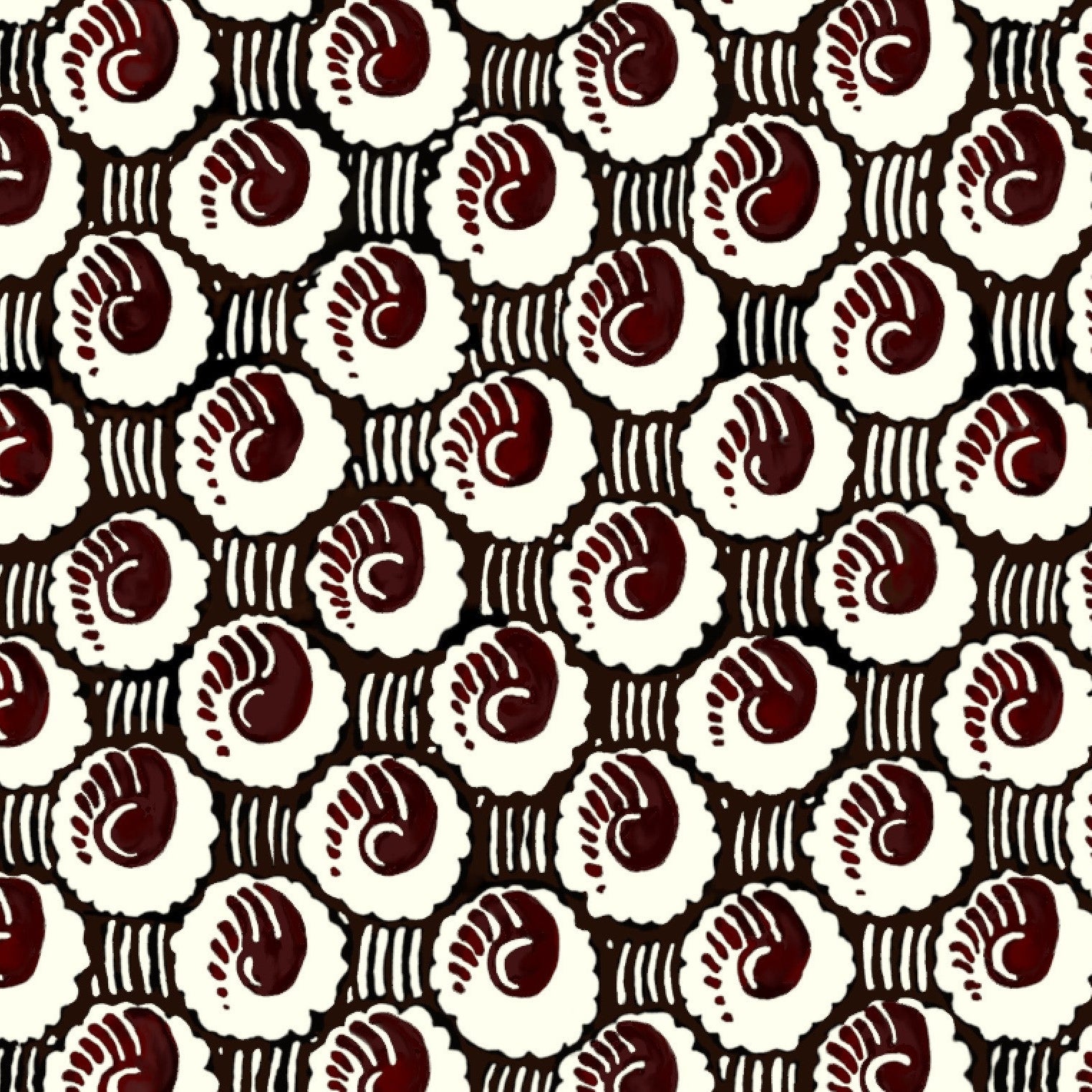 Pattern of white and brown shapes on a black background