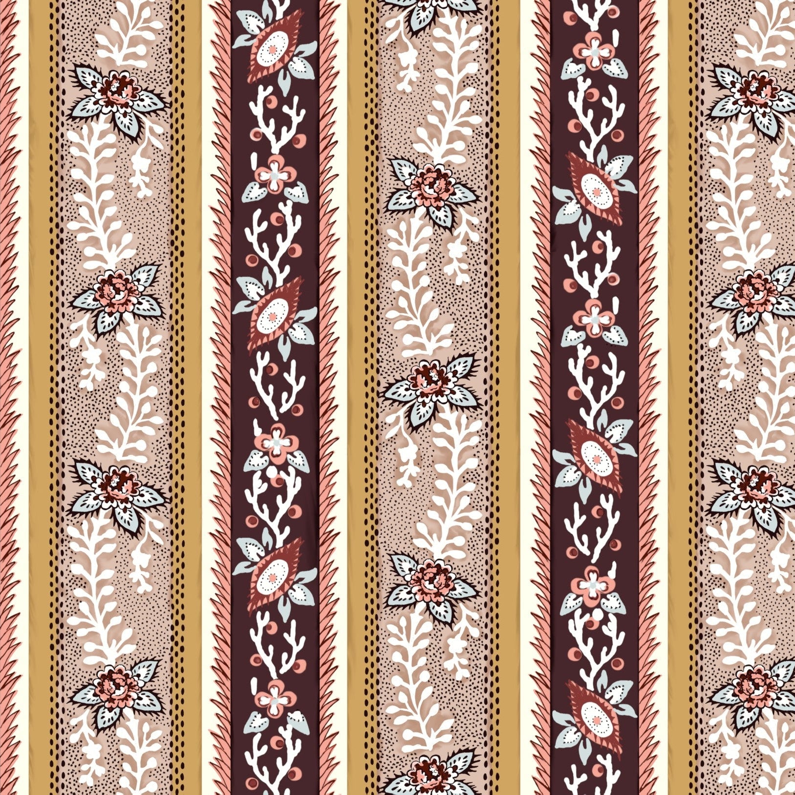 Decorative border with floral patterns on a striped background