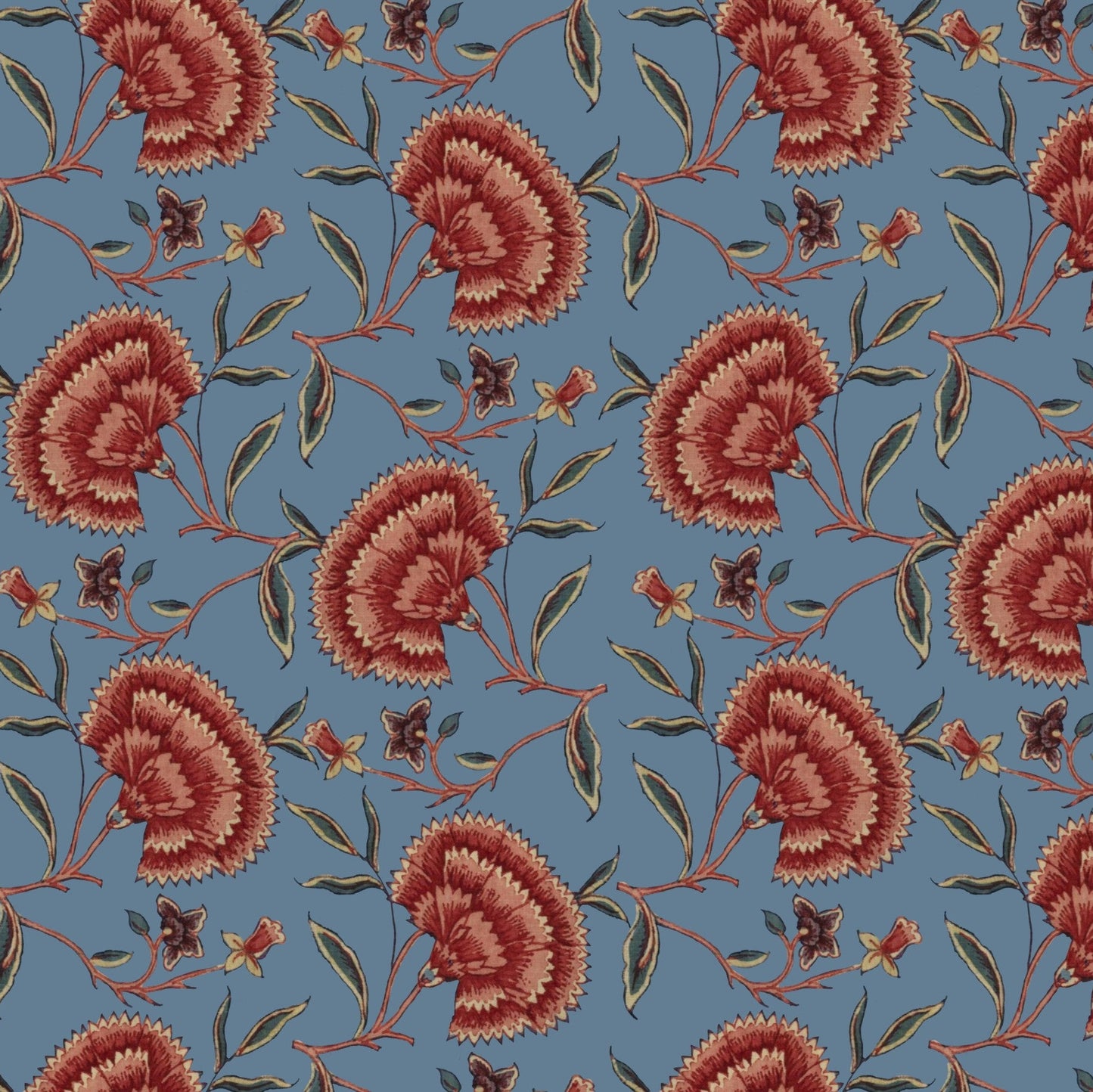 Pattern of red flowers on a blue background