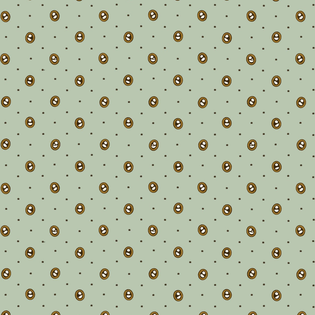 Pattern of small brown circles on a light green background