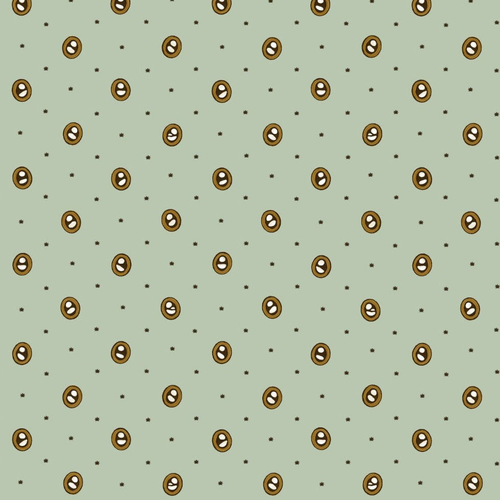 Pattern of donuts on a green background