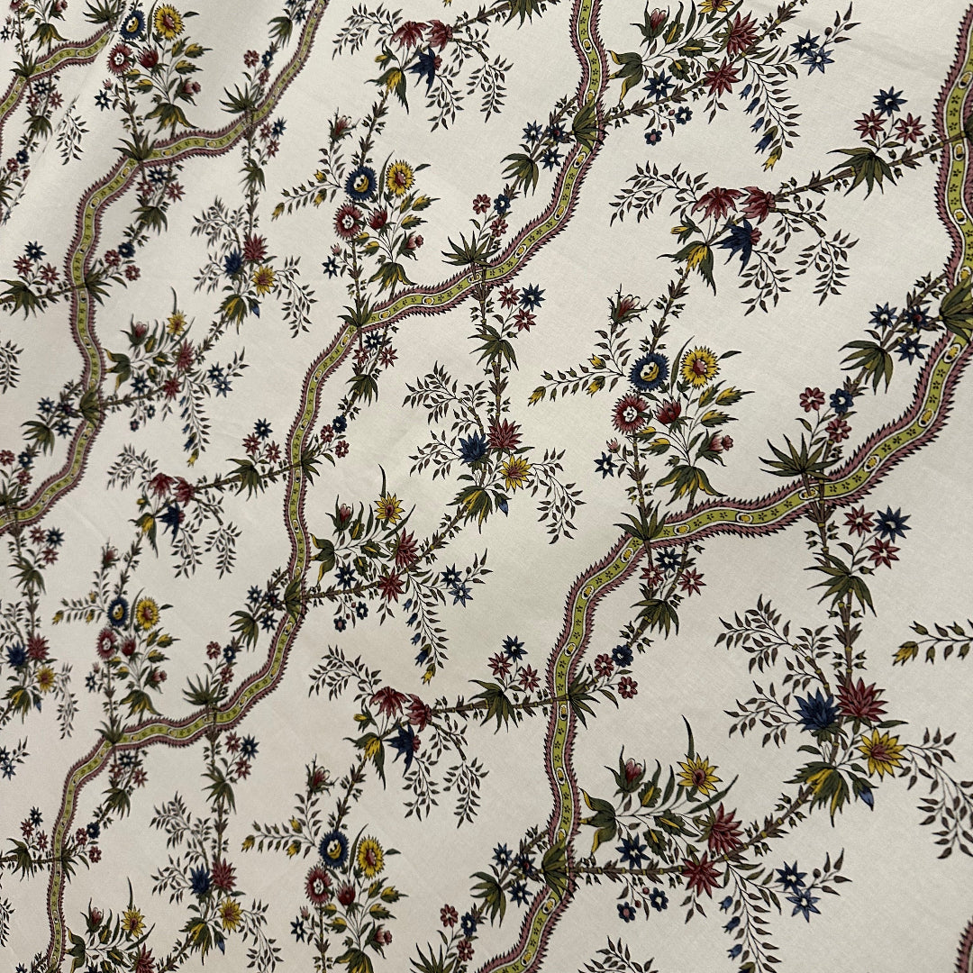 Floral and vine pattern on a textured fabric background