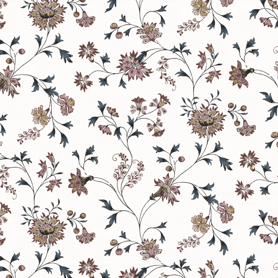 Floral pattern with brown and green flowers on a white background