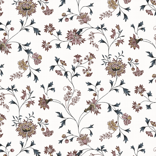Floral pattern with brown and green flowers on a white background